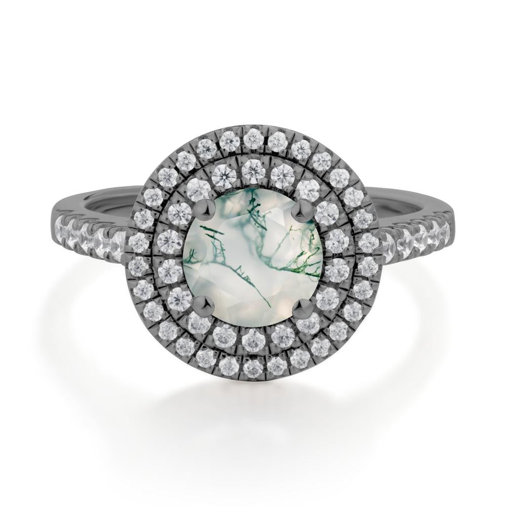 Moss Agate Ring Double Halo - LUO Jewelry #metal_black finish sterling silver
