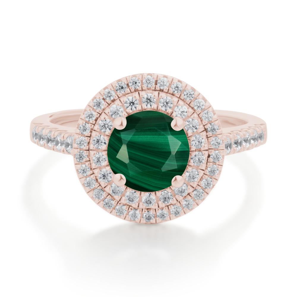 Round Malachite Double Halo Engagement Ring - LUO Jewelry #metal_14k rose gold