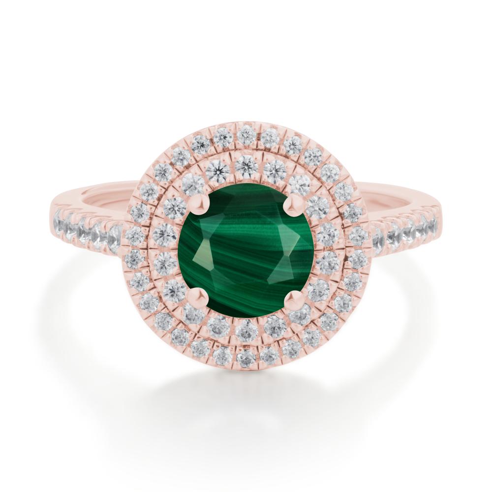 Round Malachite Double Halo Engagement Ring - LUO Jewelry #metal_18k rose gold