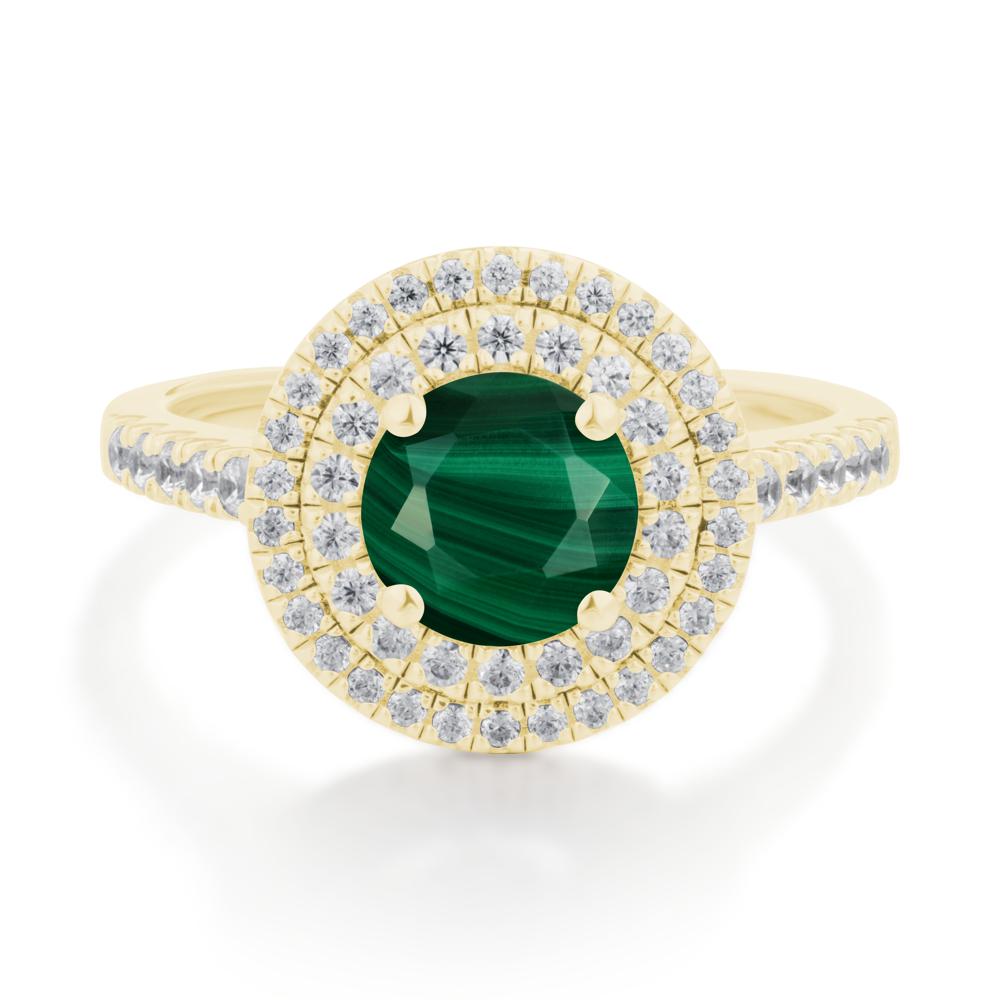 Round Malachite Double Halo Engagement Ring - LUO Jewelry #metal_18k yellow gold