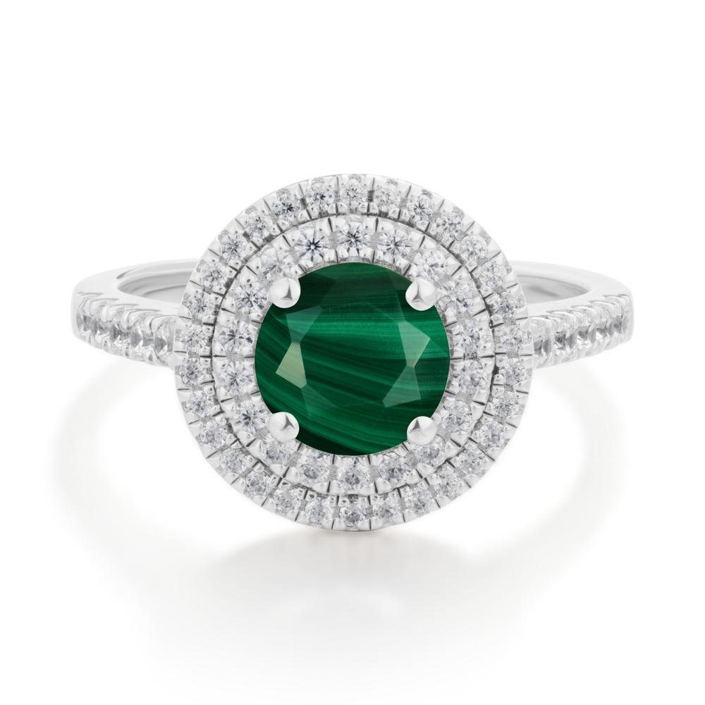 Round Malachite Double Halo Engagement Ring - LUO Jewelry #metal_sterling silver