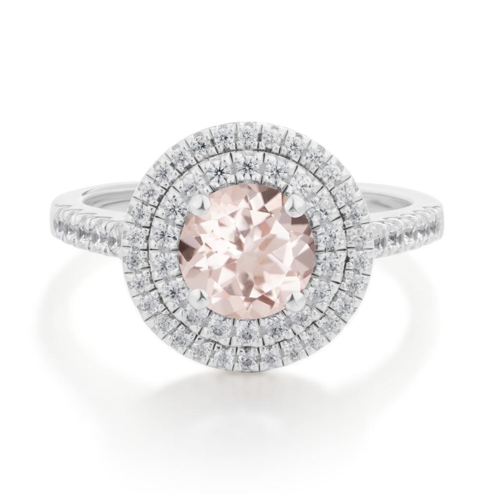 Round Morganite Double Halo Engagement Ring - LUO Jewelry #metal_14k white gold