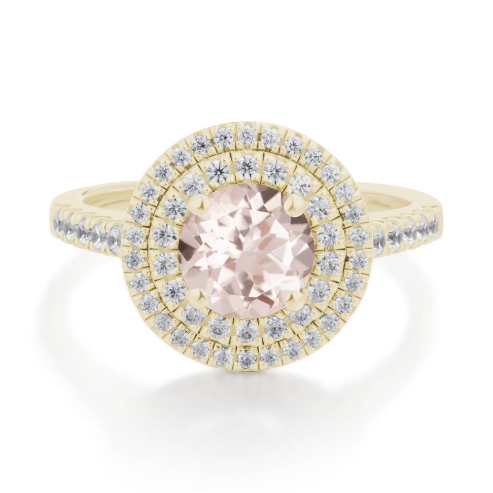 Round Morganite Double Halo Engagement Ring - LUO Jewelry #metal_14k yellow gold