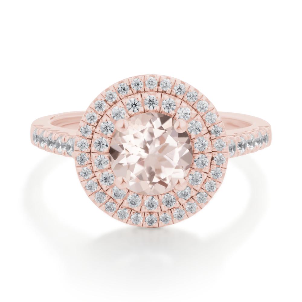 Round Morganite Double Halo Engagement Ring - LUO Jewelry #metal_18k rose gold