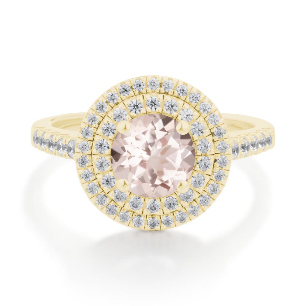 Round Morganite Double Halo Engagement Ring - LUO Jewelry #metal_18k yellow gold