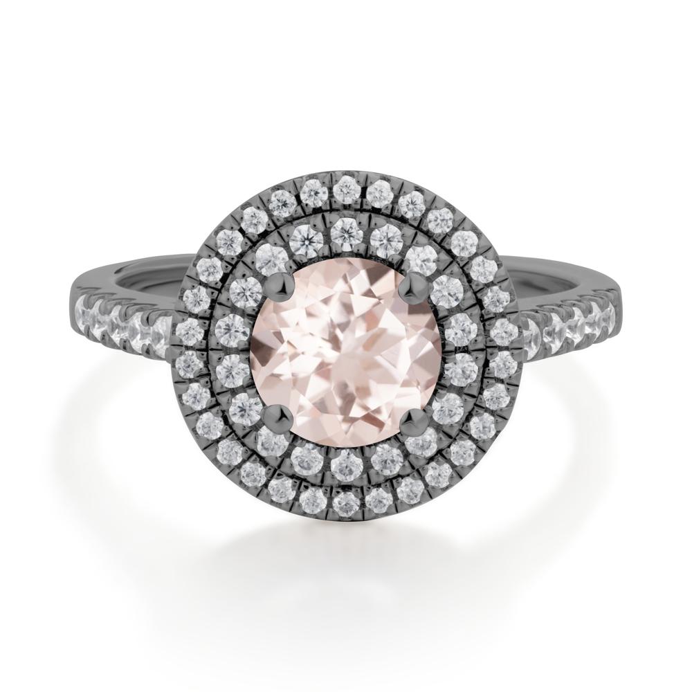 Round Morganite Double Halo Engagement Ring - LUO Jewelry #metal_black finish sterling silver