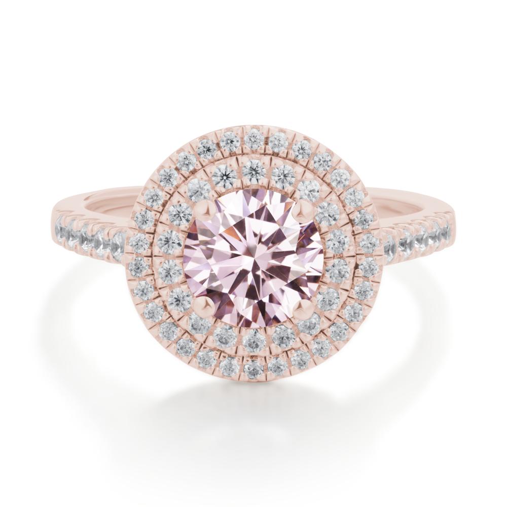 Pink Cubic Zirconia Ring Double Halo - LUO Jewelry #metal_14k rose gold
