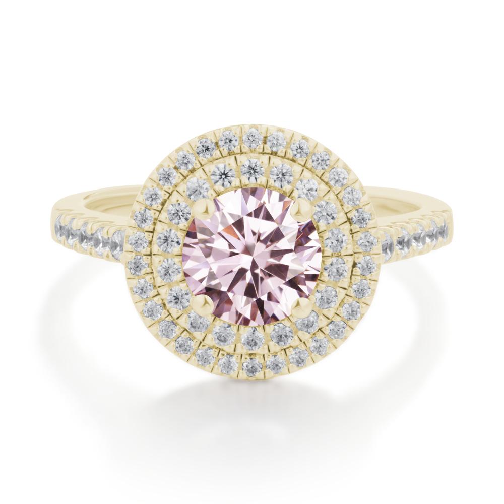 Pink Cubic Zirconia Ring Double Halo - LUO Jewelry #metal_14k yellow gold
