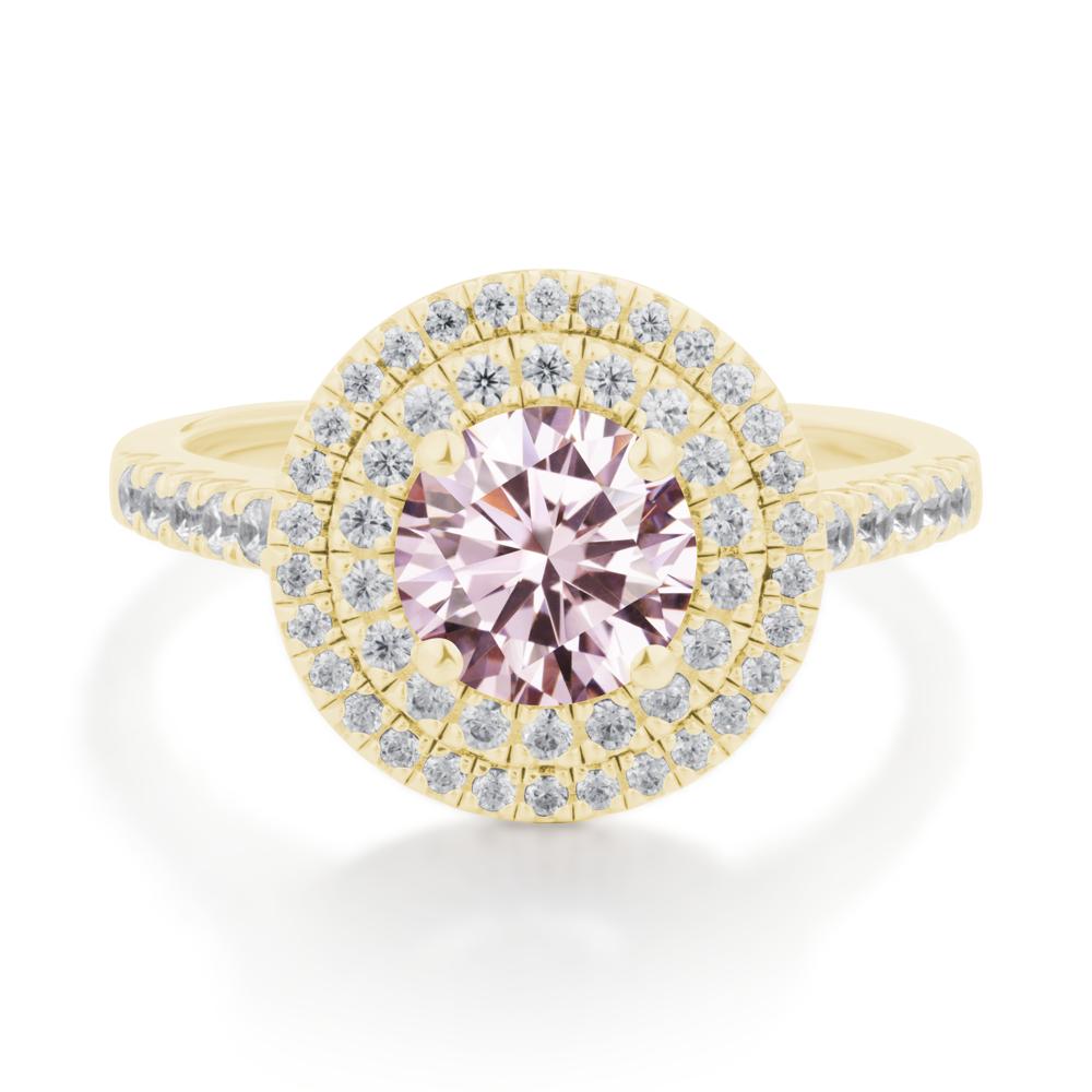 Pink Cubic Zirconia Ring Double Halo - LUO Jewelry #metal_18k yellow gold