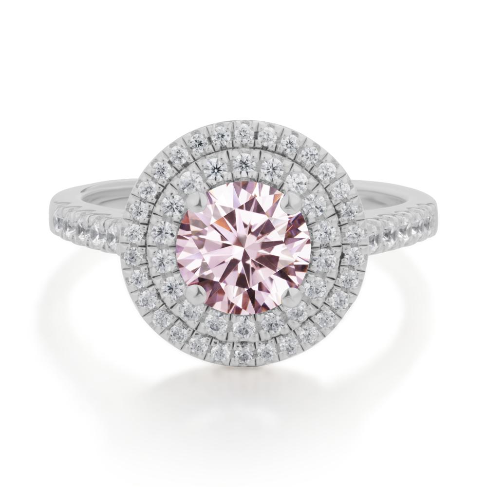 Pink Cubic Zirconia Ring Double Halo - LUO Jewelry #metal_platinum