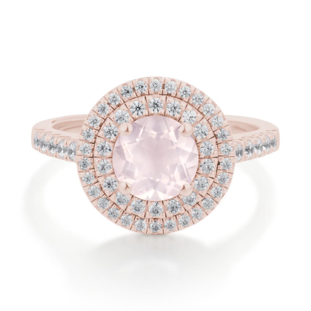 Rose Quartz Ring Double Halo - LUO Jewelry #metal_14k rose gold