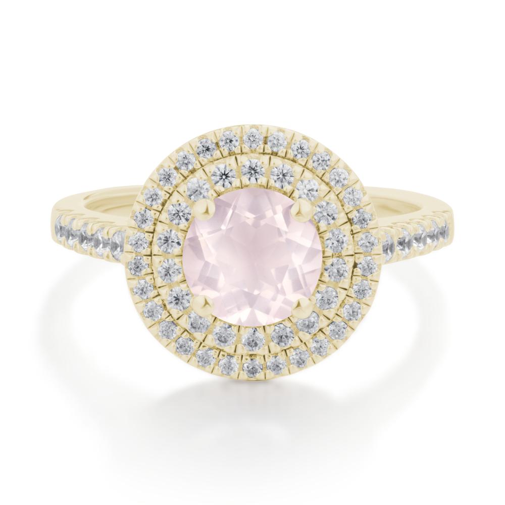 Rose Quartz Ring Double Halo - LUO Jewelry #metal_14k yellow gold