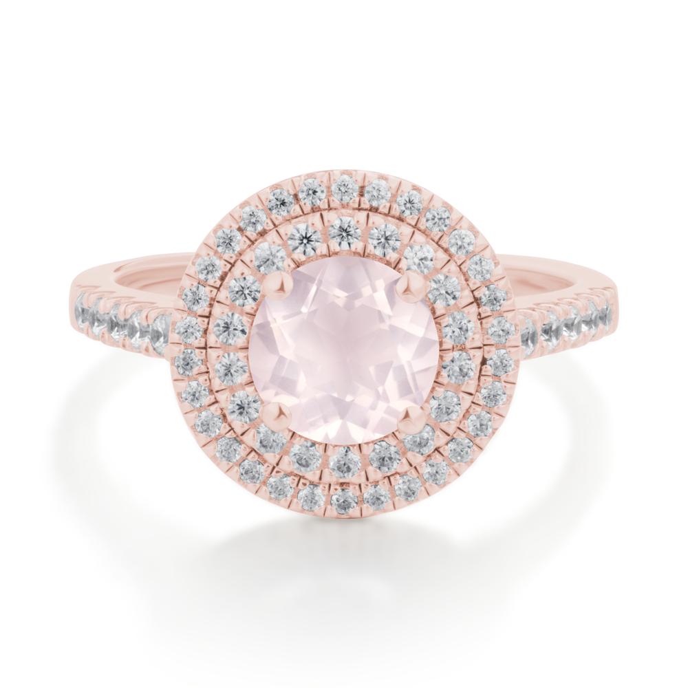 Rose Quartz Ring Double Halo - LUO Jewelry #metal_18k rose gold
