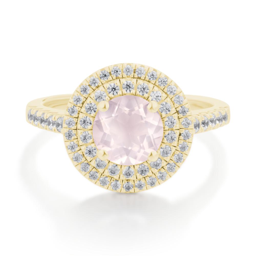 Rose Quartz Ring Double Halo - LUO Jewelry #metal_18k yellow gold