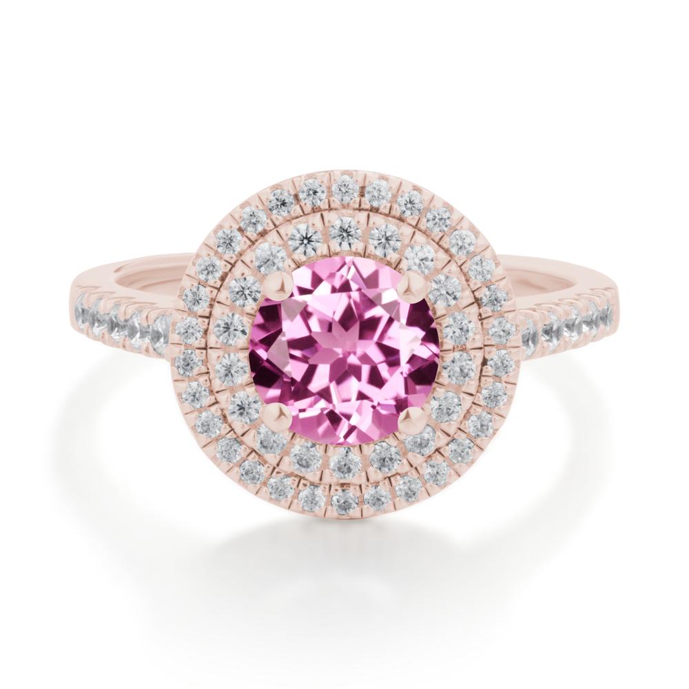 Round Pink Sapphire Double Halo Engagement Ring - LUO Jewelry #metal_14k rose gold