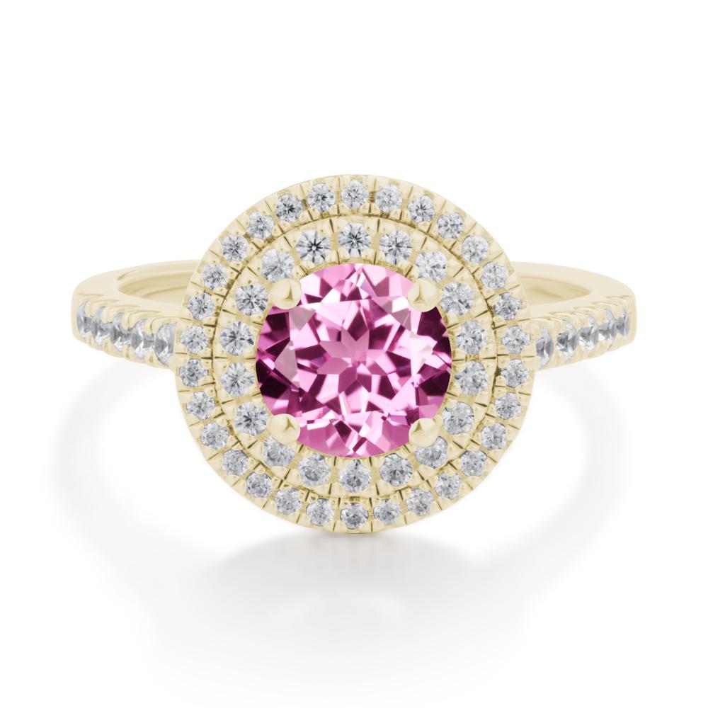 Round Pink Sapphire Double Halo Engagement Ring - LUO Jewelry #metal_14k yellow gold
