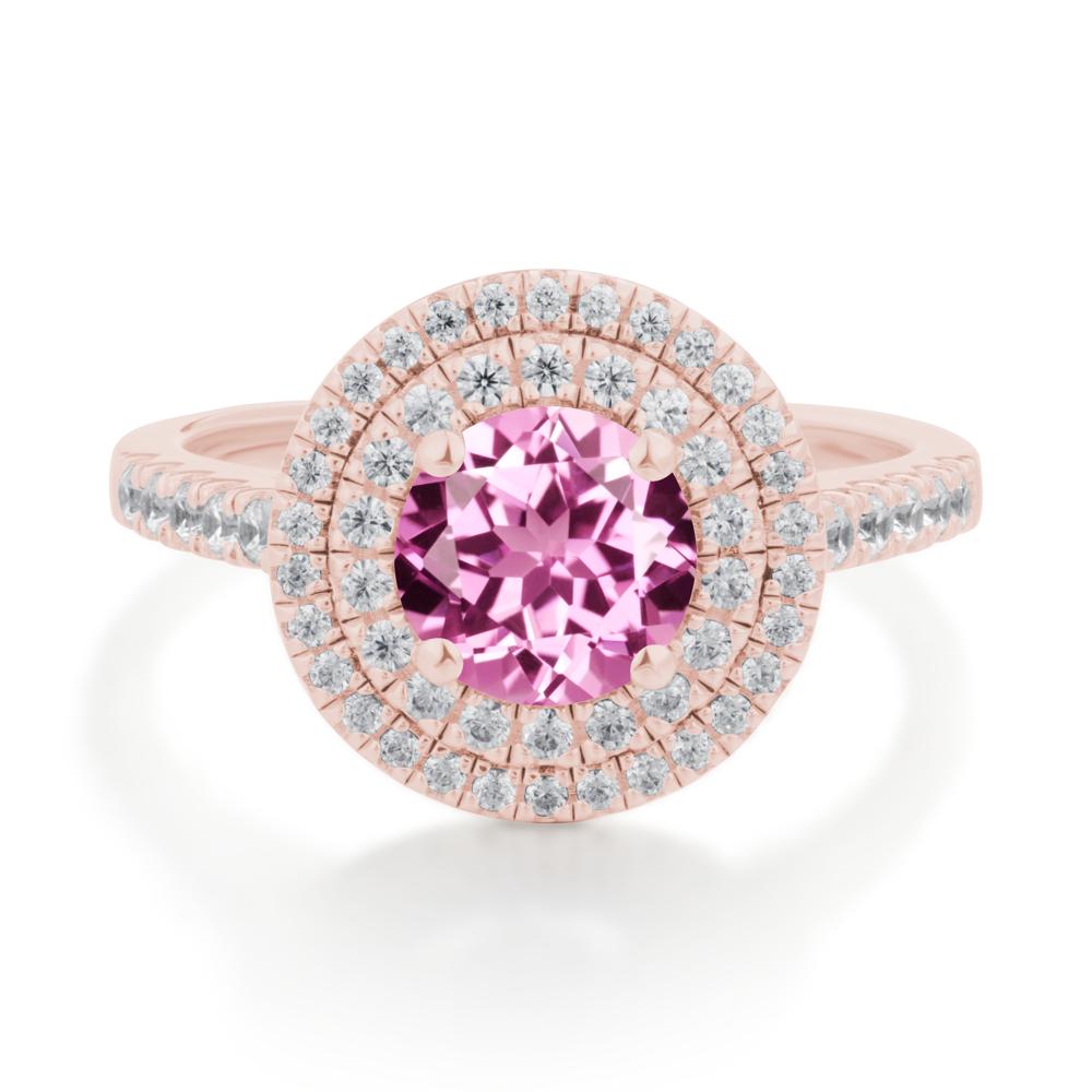 Round Pink Sapphire Double Halo Engagement Ring - LUO Jewelry #metal_18k rose gold