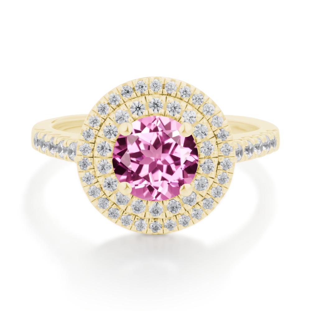 Round Pink Sapphire Double Halo Engagement Ring - LUO Jewelry #metal_18k yellow gold