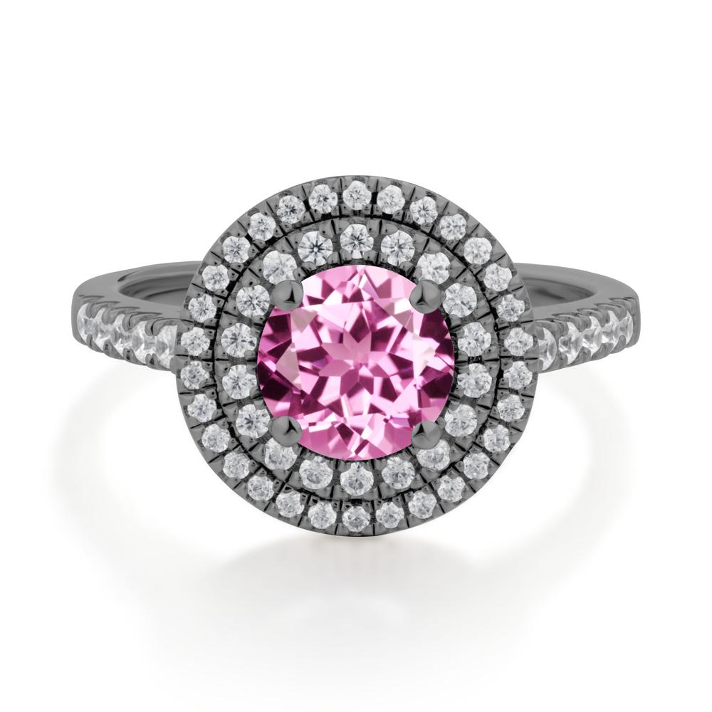 Round Pink Sapphire Double Halo Engagement Ring - LUO Jewelry #metal_black finish sterling silver
