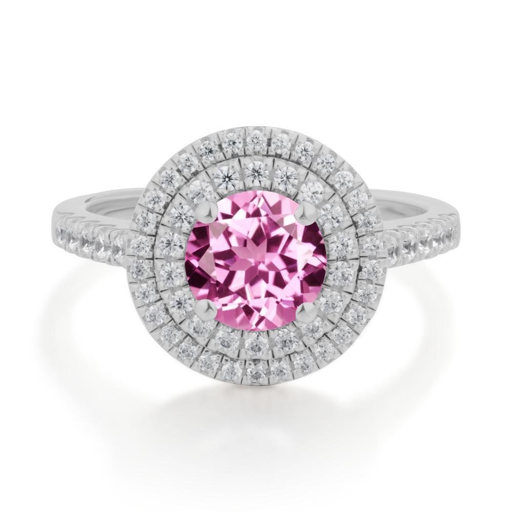 Round Pink Sapphire Double Halo Engagement Ring - LUO Jewelry #metal_platinum