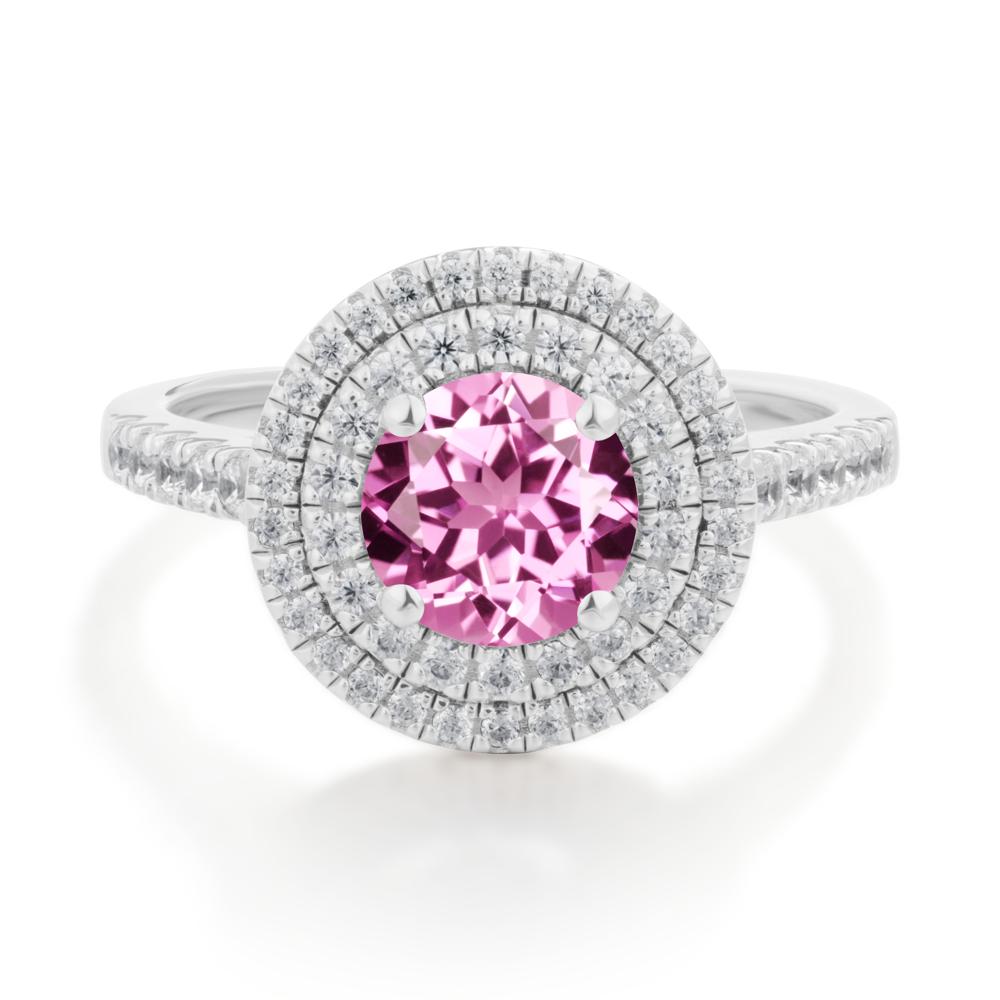 Round Pink Sapphire Double Halo Engagement Ring - LUO Jewelry #metal_sterling silver