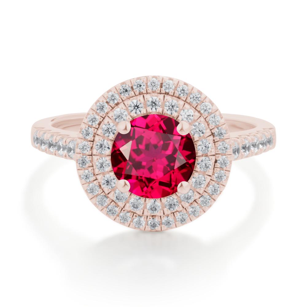 Round Ruby Double Halo Engagement Ring - LUO Jewelry #metal_14k rose gold