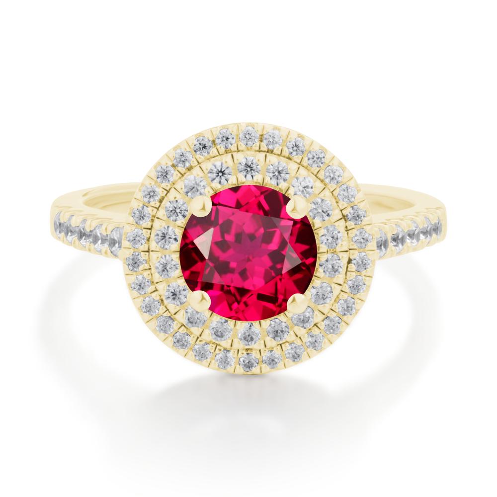 Round Ruby Double Halo Engagement Ring - LUO Jewelry #metal_18k yellow gold