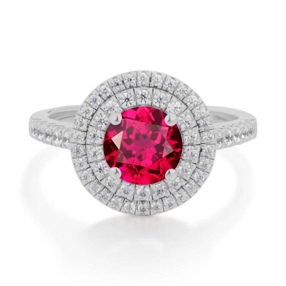 Round Ruby Double Halo Engagement Ring - LUO Jewelry #metal_platinum