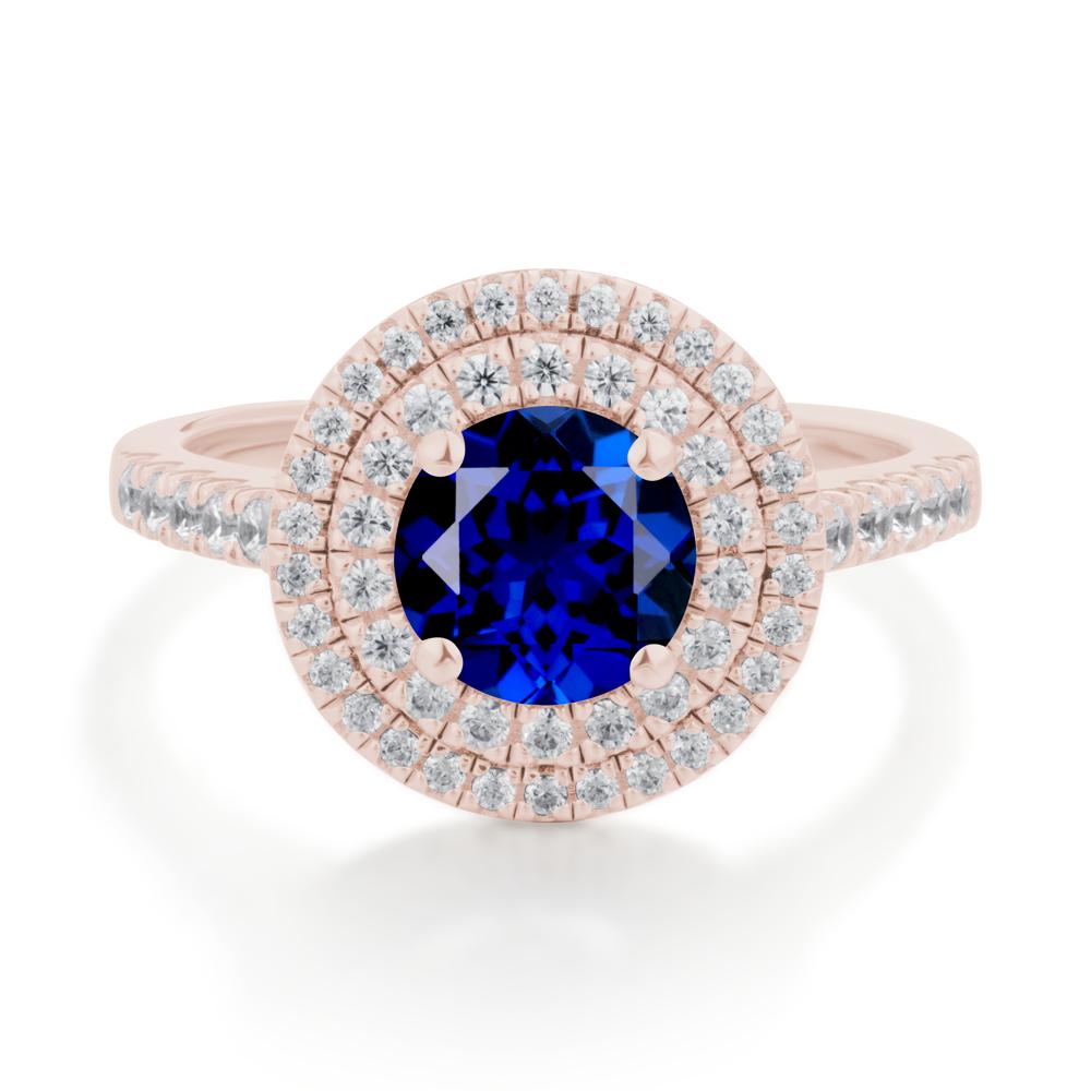 Round Sapphire Double Halo Engagement Ring - LUO Jewelry #metal_14k rose gold