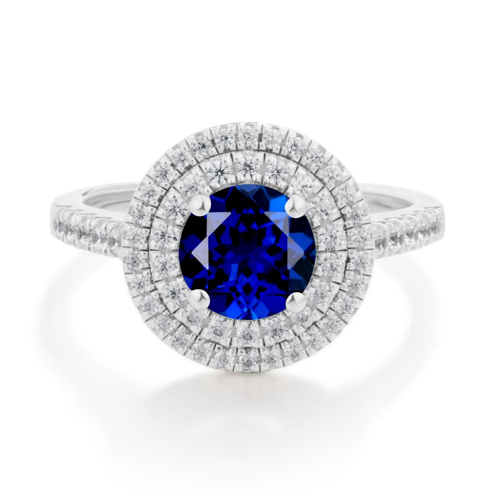 Round Sapphire Double Halo Engagement Ring - LUO Jewelry #metal_14k white gold