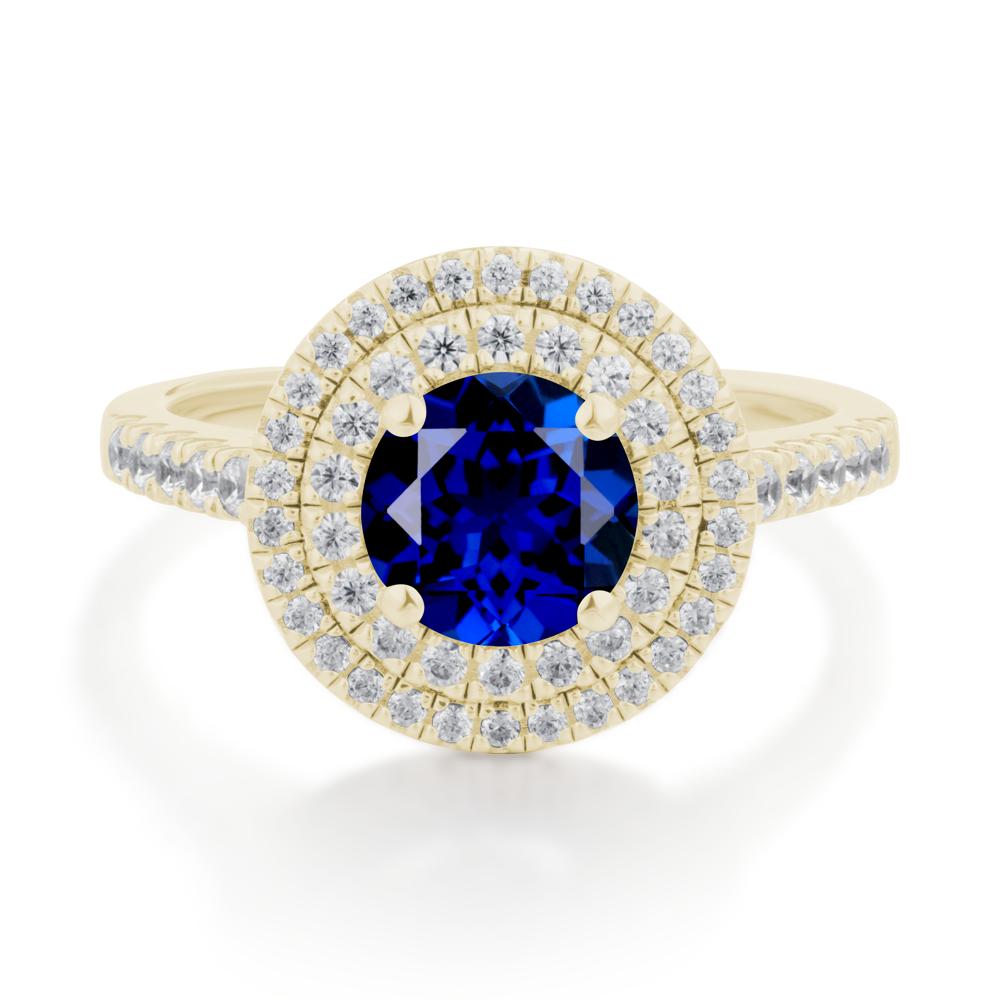 Round Sapphire Double Halo Engagement Ring - LUO Jewelry #metal_14k yellow gold