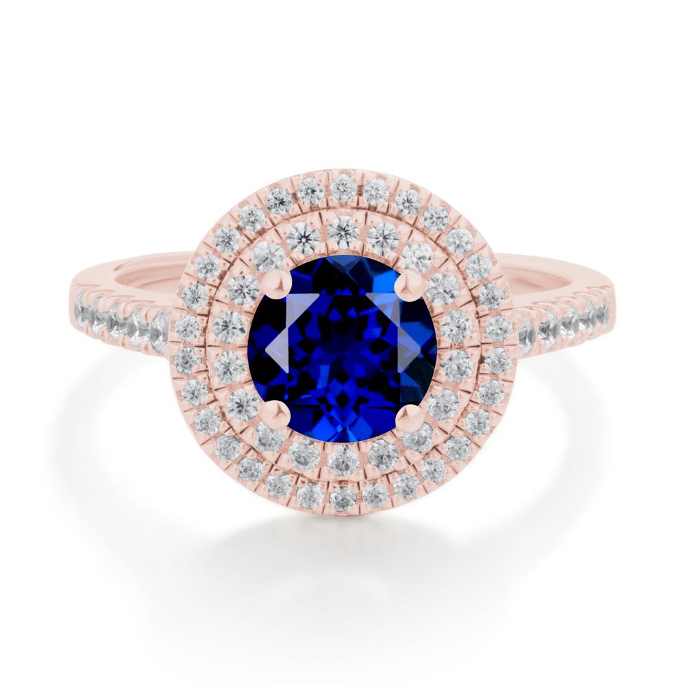 Round Sapphire Double Halo Engagement Ring - LUO Jewelry #metal_18k rose gold