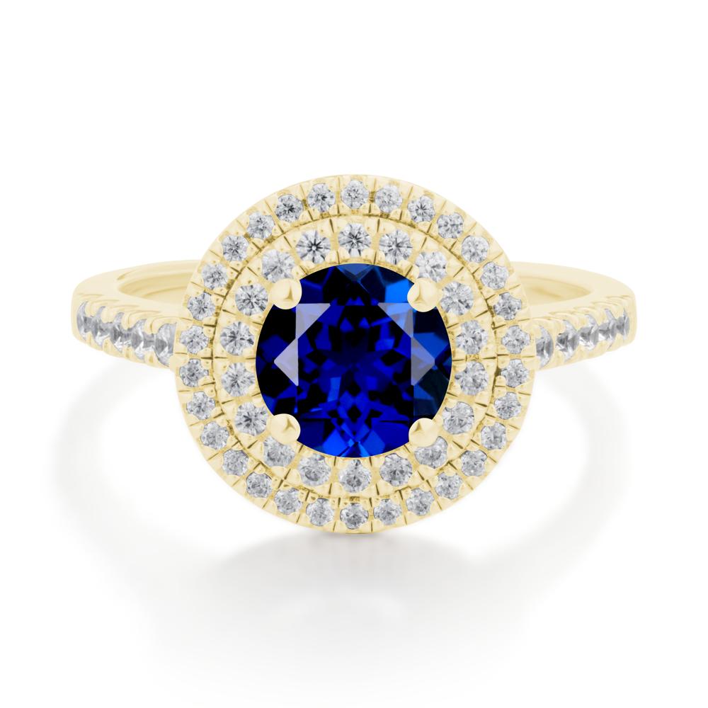 Round Sapphire Double Halo Engagement Ring - LUO Jewelry #metal_18k yellow gold
