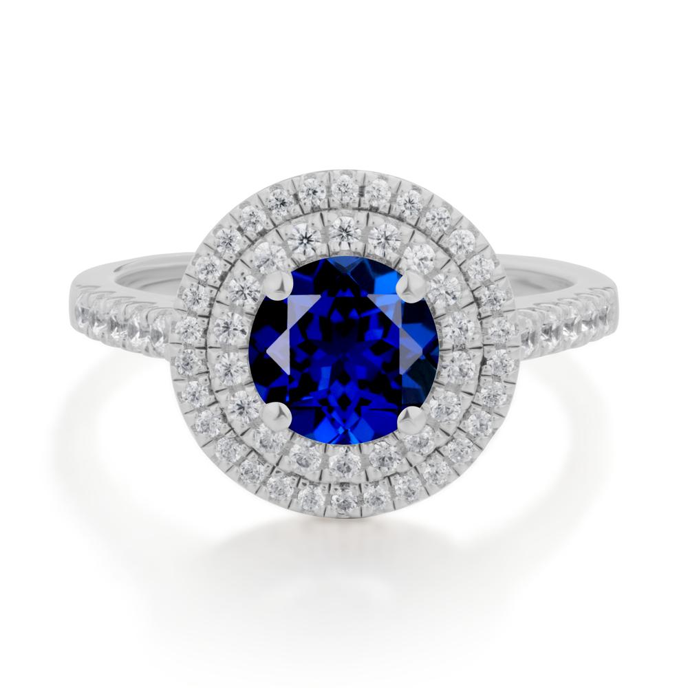 Round Sapphire Double Halo Engagement Ring - LUO Jewelry #metal_platinum