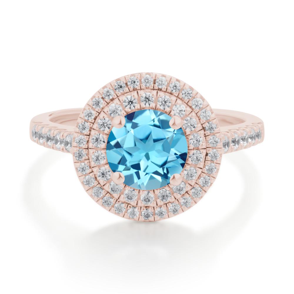 Round Swiss Blue Topaz Double Halo Engagement Ring - LUO Jewelry #metal_14k rose gold