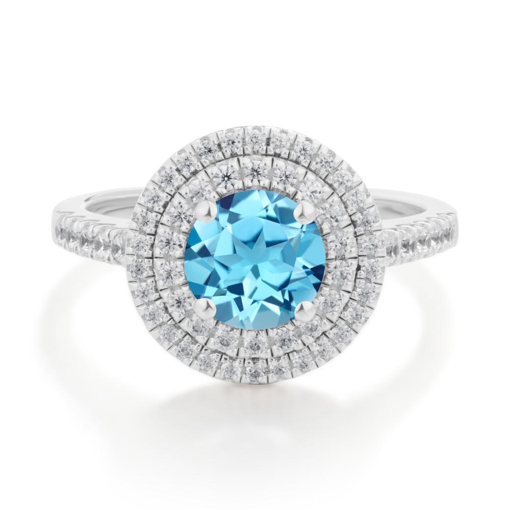Round Swiss Blue Topaz Double Halo Engagement Ring - LUO Jewelry #metal_14k white gold