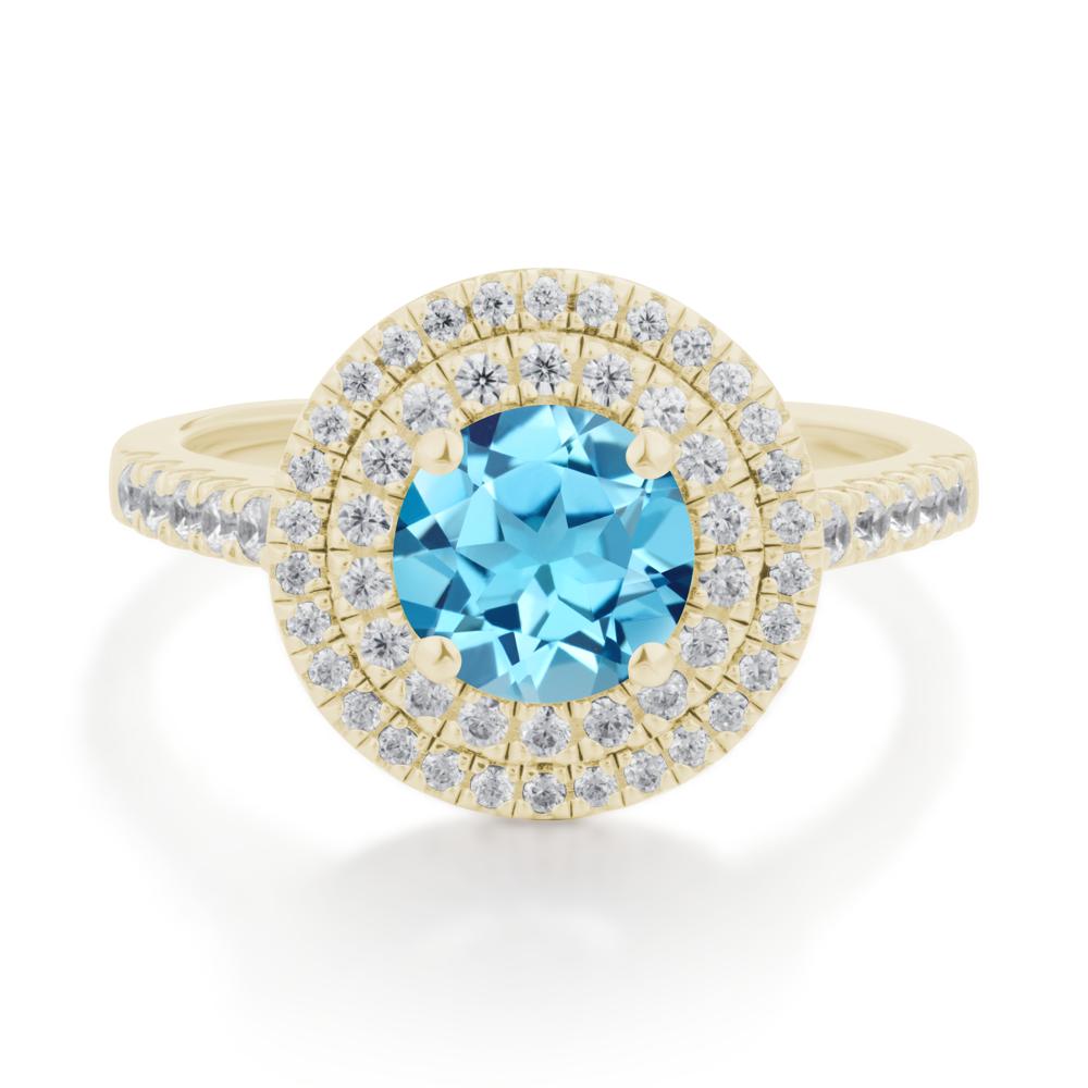 Round Swiss Blue Topaz Double Halo Engagement Ring - LUO Jewelry #metal_14k yellow gold