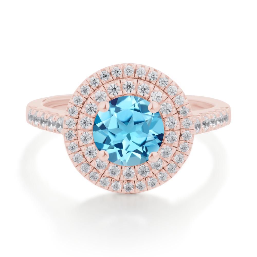 Round Swiss Blue Topaz Double Halo Engagement Ring - LUO Jewelry #metal_18k rose gold