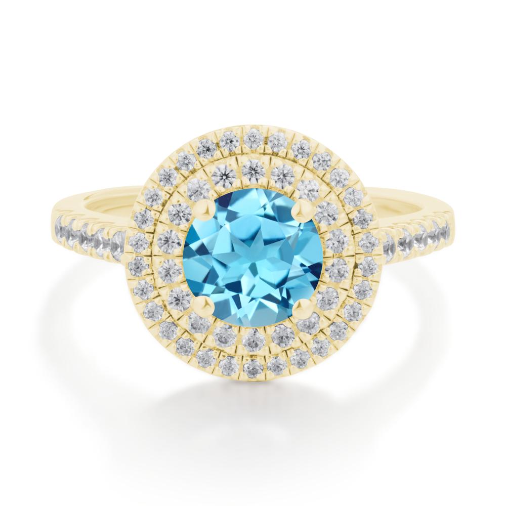 Round Swiss Blue Topaz Double Halo Engagement Ring - LUO Jewelry #metal_18k yellow gold