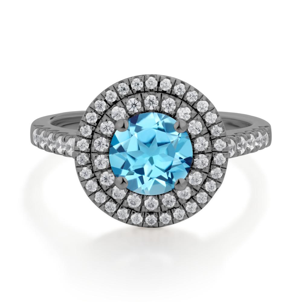 Round Swiss Blue Topaz Double Halo Engagement Ring - LUO Jewelry #metal_black finish sterling silver