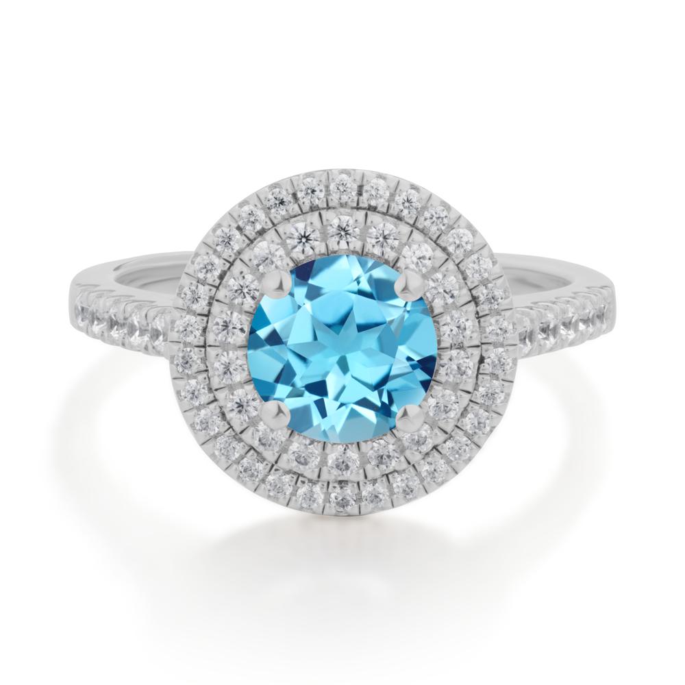 Round Swiss Blue Topaz Double Halo Engagement Ring - LUO Jewelry #metal_platinum