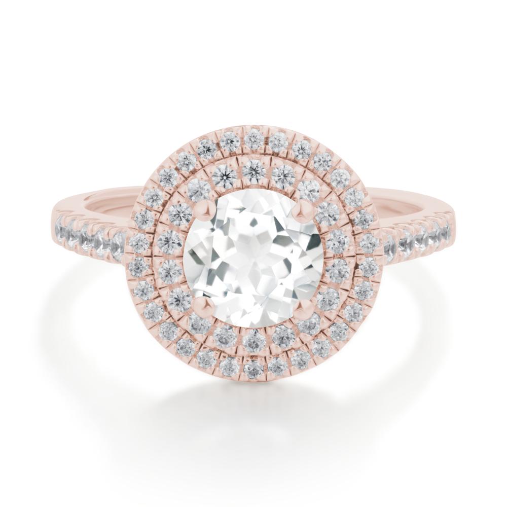 Round White Topaz Double Halo Engagement Ring - LUO Jewelry #metal_14k rose gold