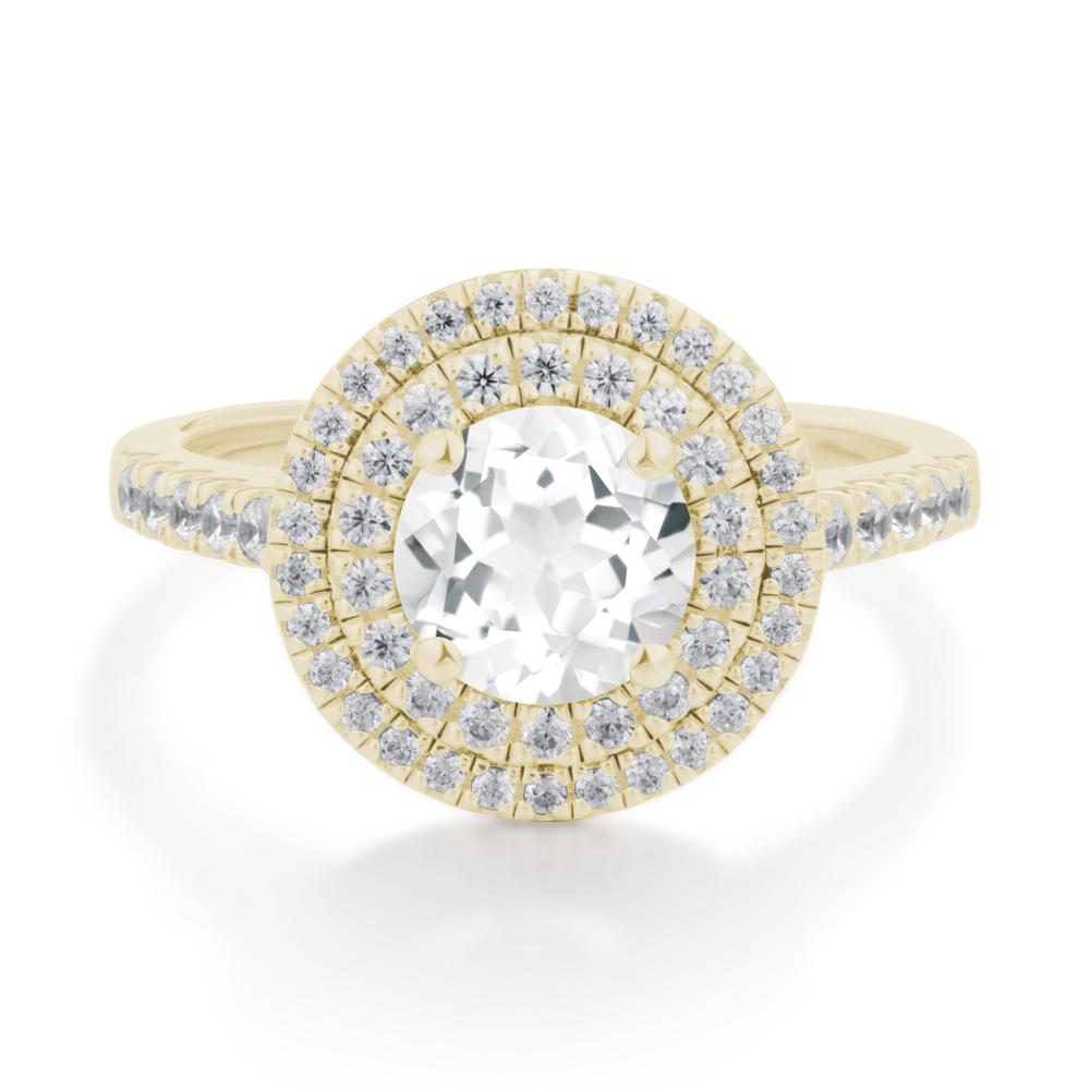 Round White Topaz Double Halo Engagement Ring - LUO Jewelry #metal_14k yellow gold