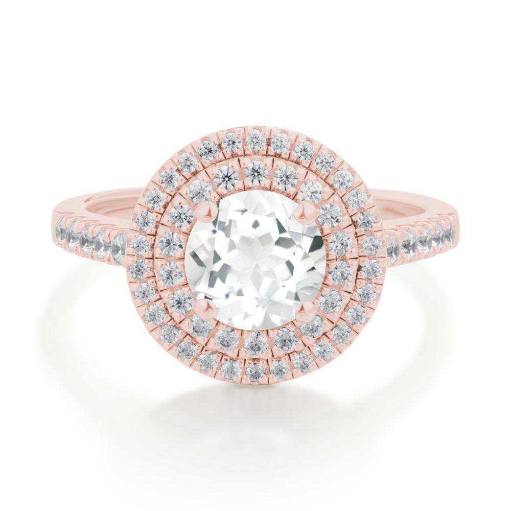Round White Topaz Double Halo Engagement Ring - LUO Jewelry #metal_18k rose gold