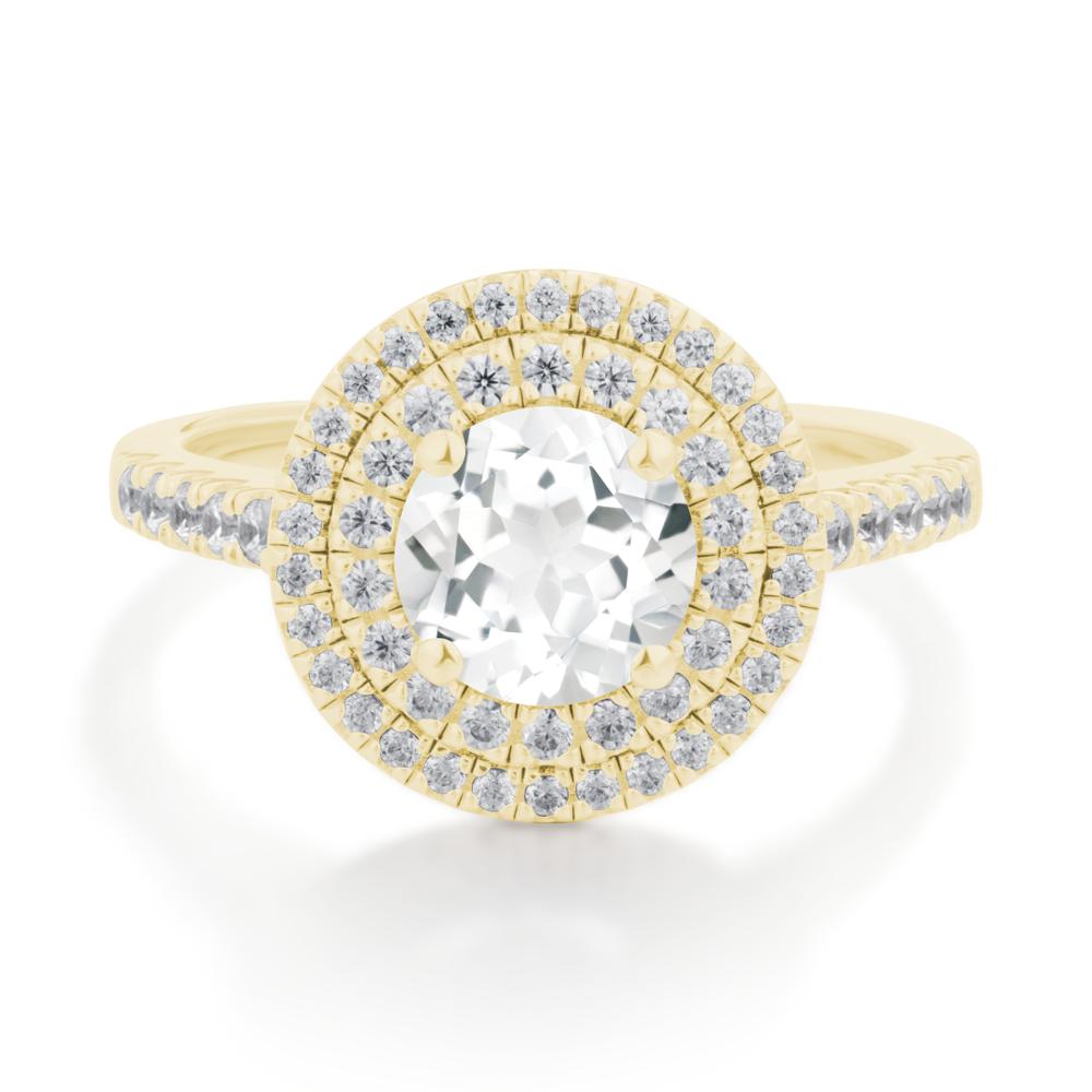 Round White Topaz Double Halo Engagement Ring - LUO Jewelry #metal_18k yellow gold