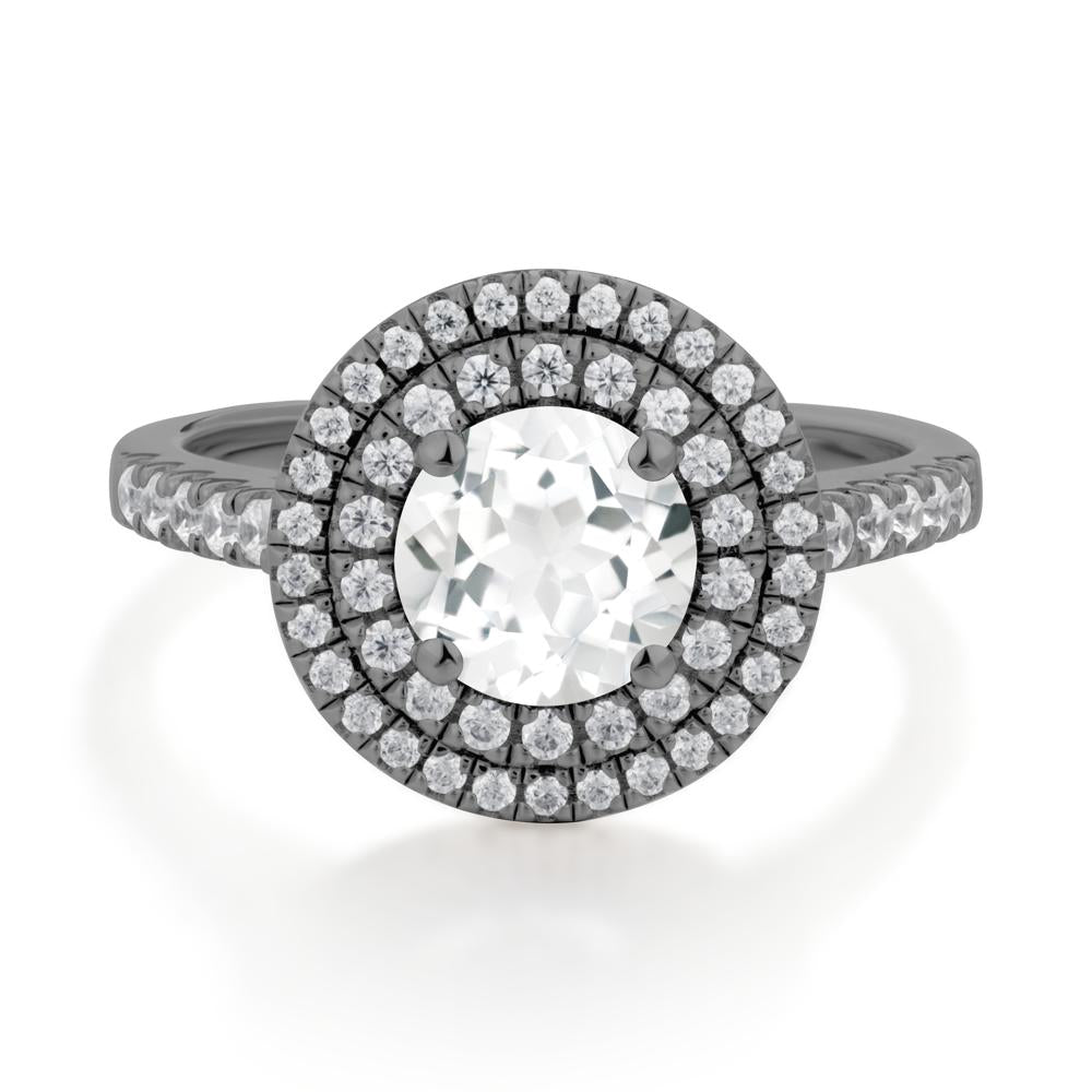 Round White Topaz Double Halo Engagement Ring - LUO Jewelry #metal_black finish sterling silver