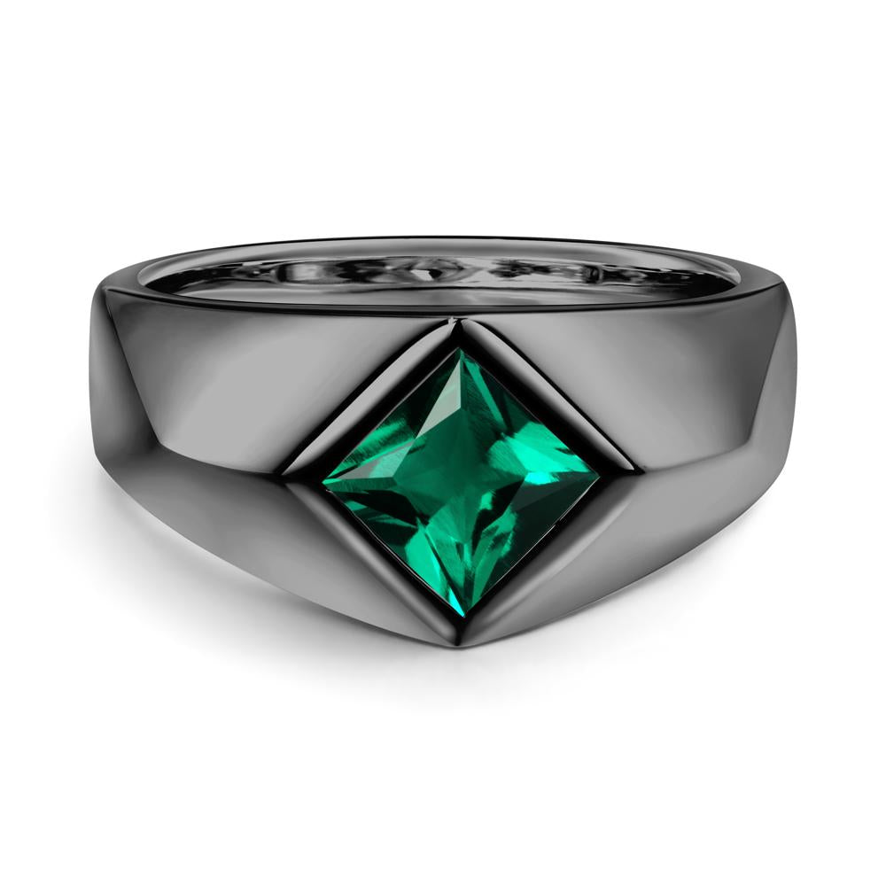 Men's Emerald Kite Set Ring - LUO Jewelry #metal_black finish sterling silver