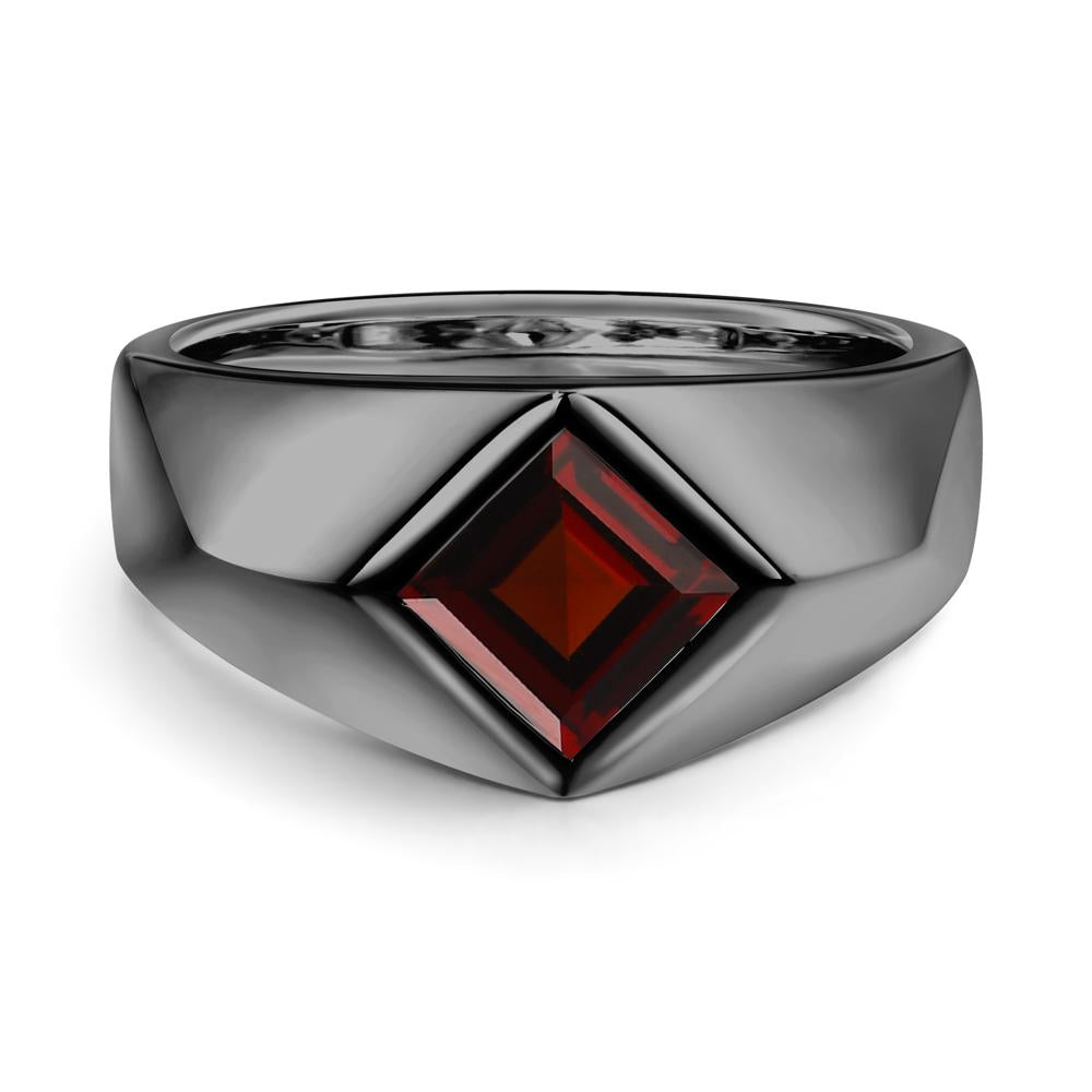 Men's Garnet Kite Set Ring - LUO Jewelry #metal_black finish sterling silver