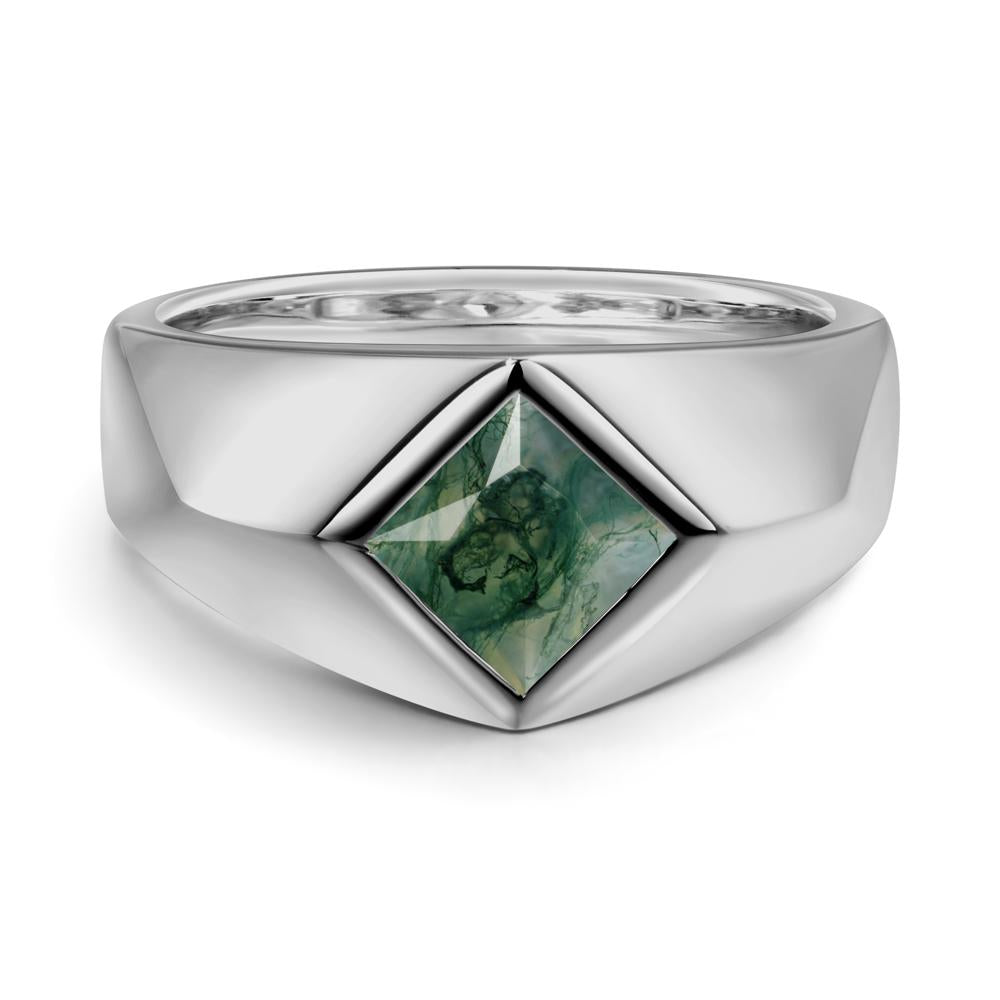 Men's Moss Agate Kite Set Ring - LUO Jewelry #metal_platinum