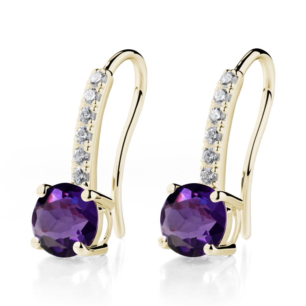 Simple Round Amethyst Dangle Earrings - LUO Jewelry #metal_14k yellow gold